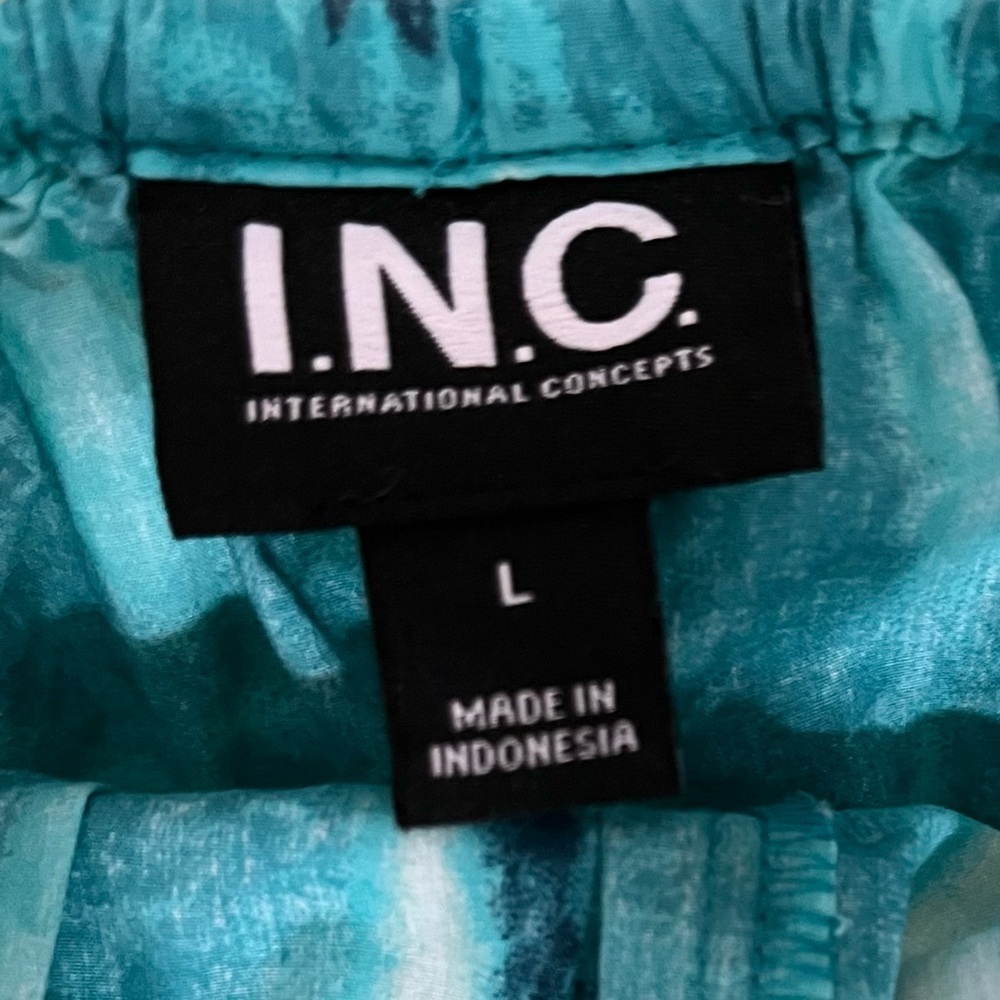 INC International Concepts Teal Tie Dye Maxi Dress L Boho Resort 100% Cotton - Picture 3 of 12